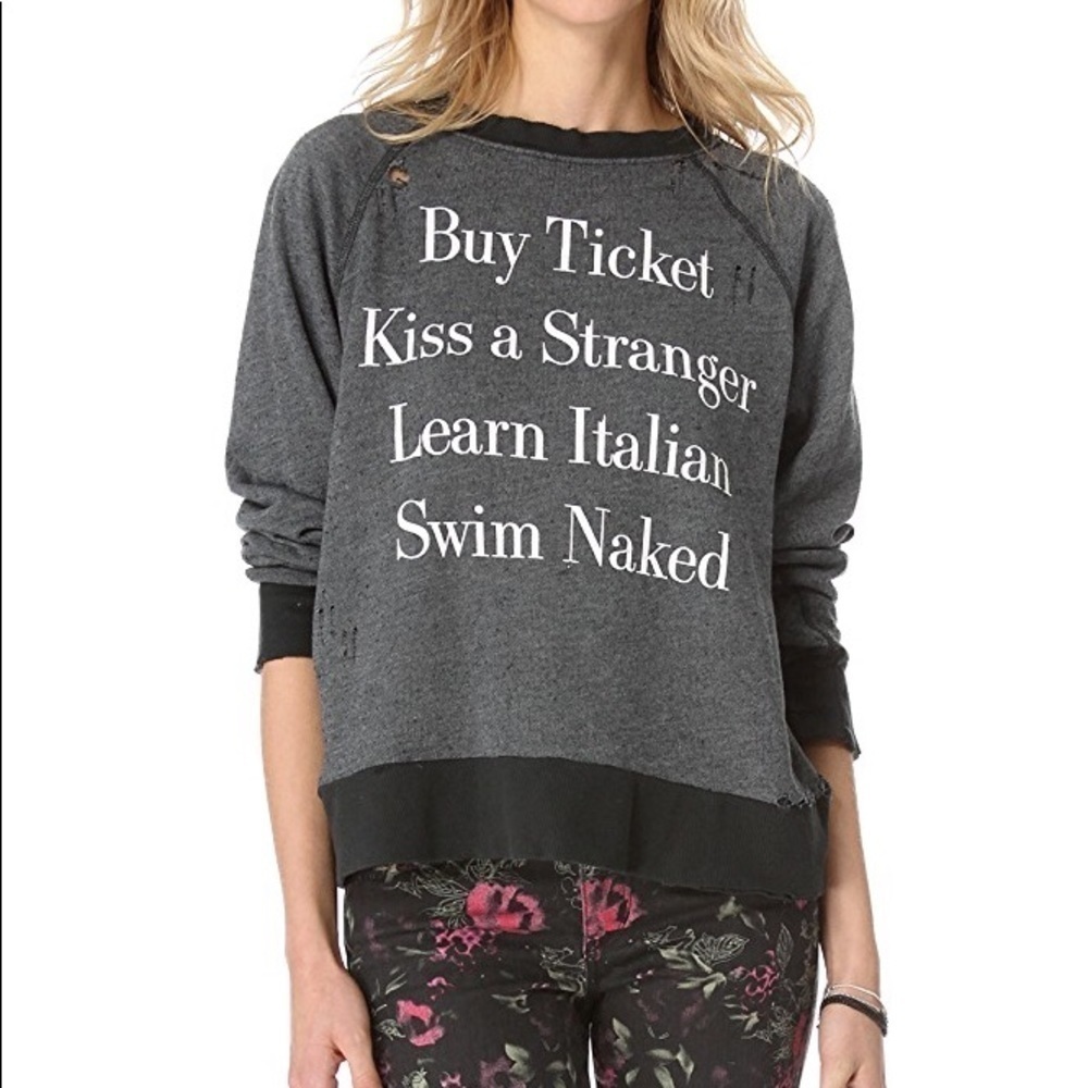WILDFOX Learn Italian Destroyed Top